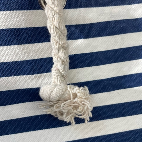 Nautical Stripe Canvas Tote Boating Anchor 19" W x 14" Large Summer Beach Bag - Picture 6 of 14